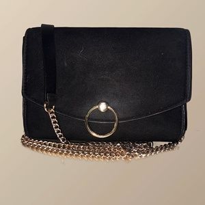 Black velvet H&M purse with gold chain